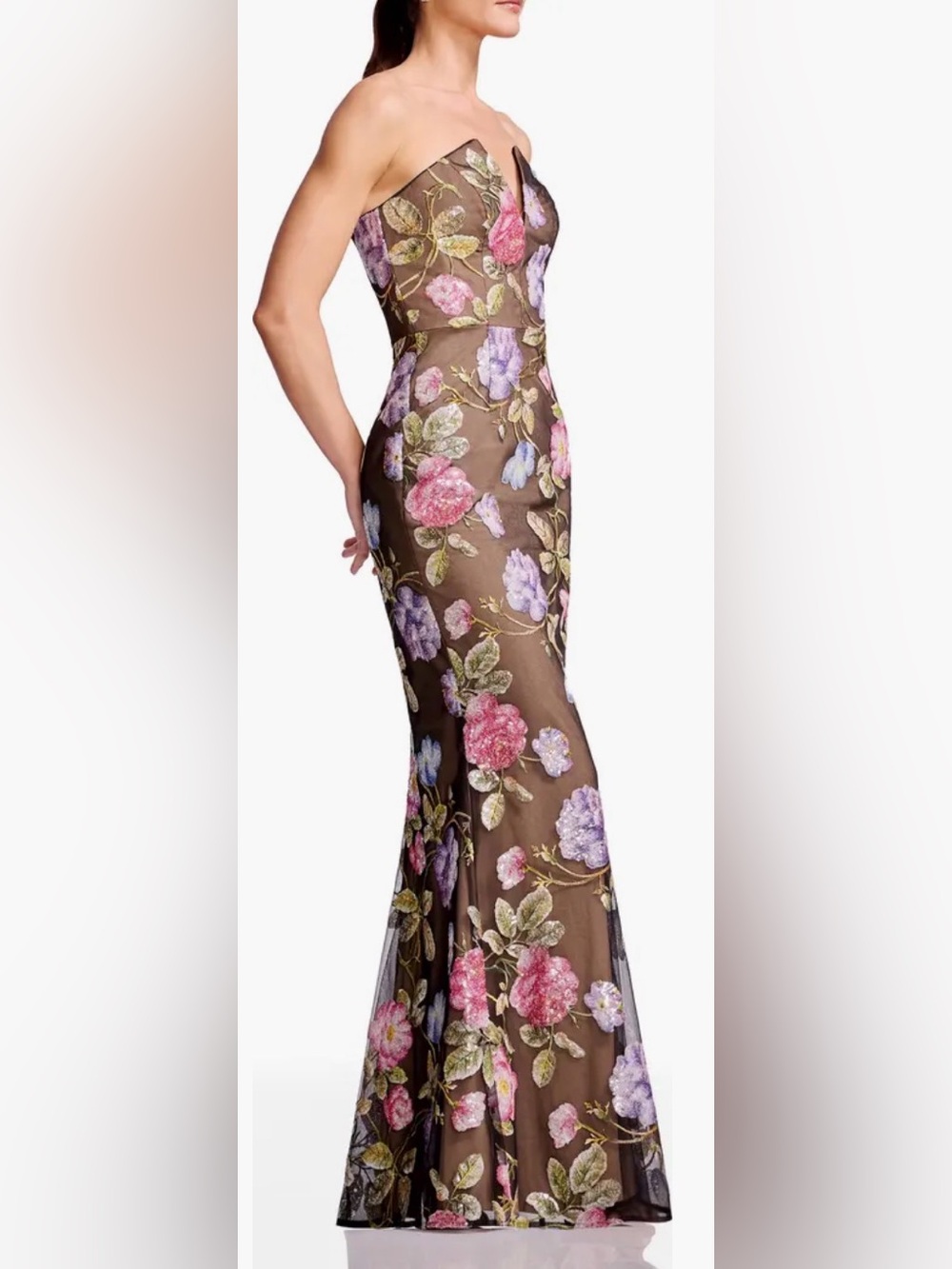 NEW Dress The Population Fernanda Embroidered sequin Floral Strapless Gown Sz XL - Picture 3 of 12